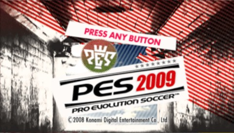 Pro Evolution Soccer 2009 title screen for PSP
